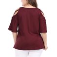 thumbnail image 3 of Unique Bargains Women's Plus Size Cold Shoulder Sleeve Top (Size 3X) Red, 3 of 6