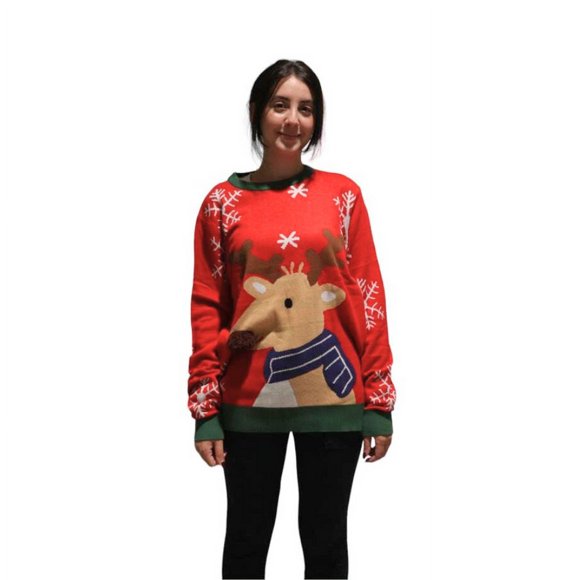 Reindeer Sweater With a Pompom Women's Ugly Christmas Sweater