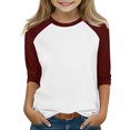thumbnail image 2 of ZACPNCV T-Shirts pour Adolescentes Raglan Manches 3/4 Vêtements Mignons Automne Col Rond Hauts Confortables Manches au Coude T-Shirts Bourgogne 9-10 Ans, 2 of 7