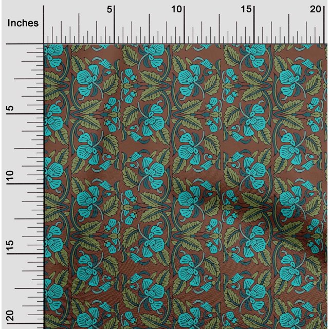 oneOone Viscose Chiffon Fabric Leaves & Floral Block Print Sewing Fabric BTY 42 Inch Wide