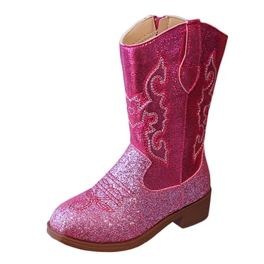 Zshosam Boots for Kids Baby Boys Girls Western Cowboy Boots Infant High Top Booties Toddler Soft Sole Non-Slip First Walker Crib Shoes Size 13,(Pink Little Kids 13)