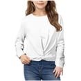 thumbnail image 2 of Posijego Chandail en Molleton pour Petite Fille, Col Rond, Manches Longues, Torsade devant, Crop Top Athlétique, 2 of 7