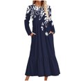 thumbnail image 1 of Erwazi Robe Midi à Manches Longues pour Femmes, Col Rond, Plissée, à Volants, Ligne A, Fluide, Printemps Automne, Décontractée, avec Poches, 1 of 4