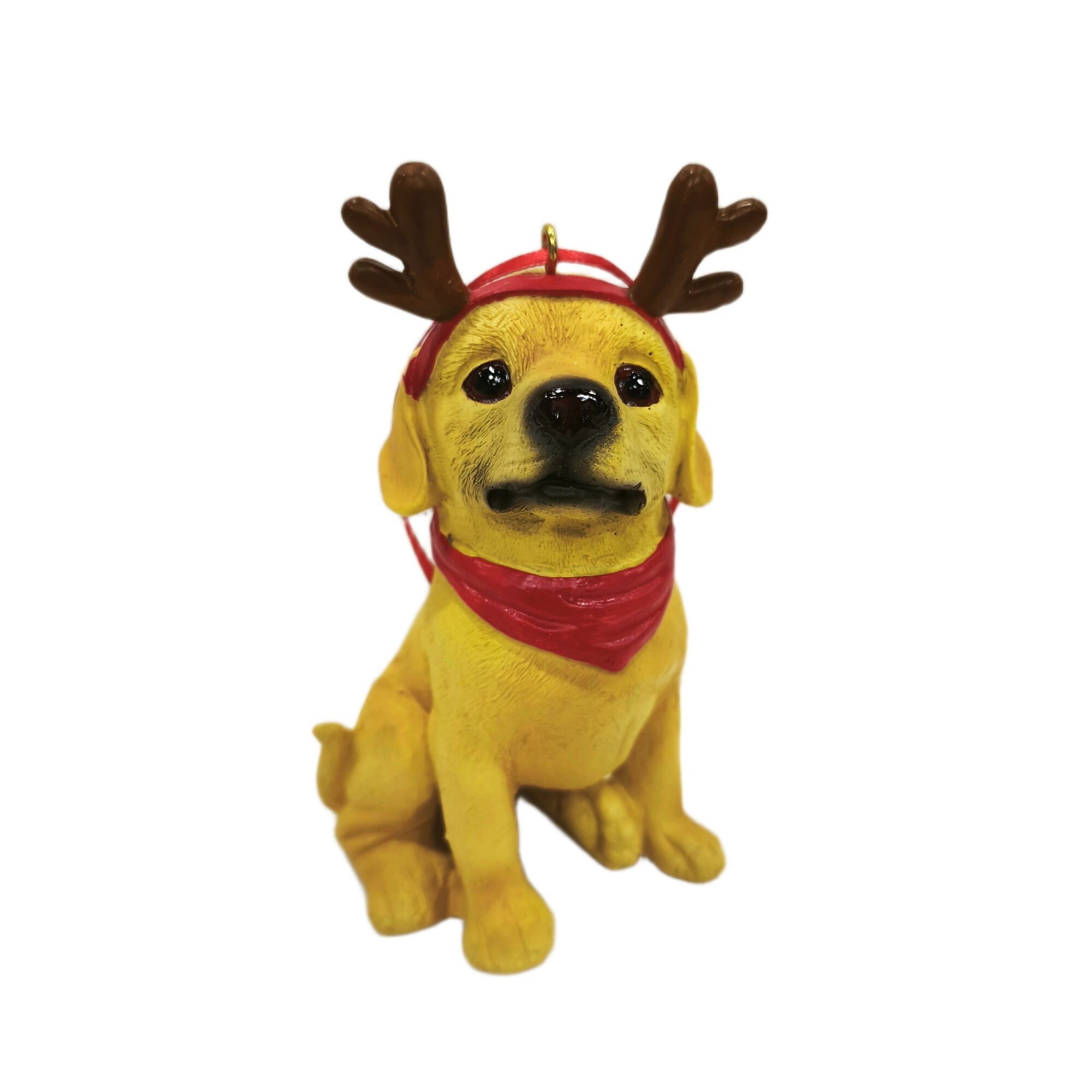 Ornement de Noël en forme de labrador jaune avec bois de renne, 5 po, par Holiday Time