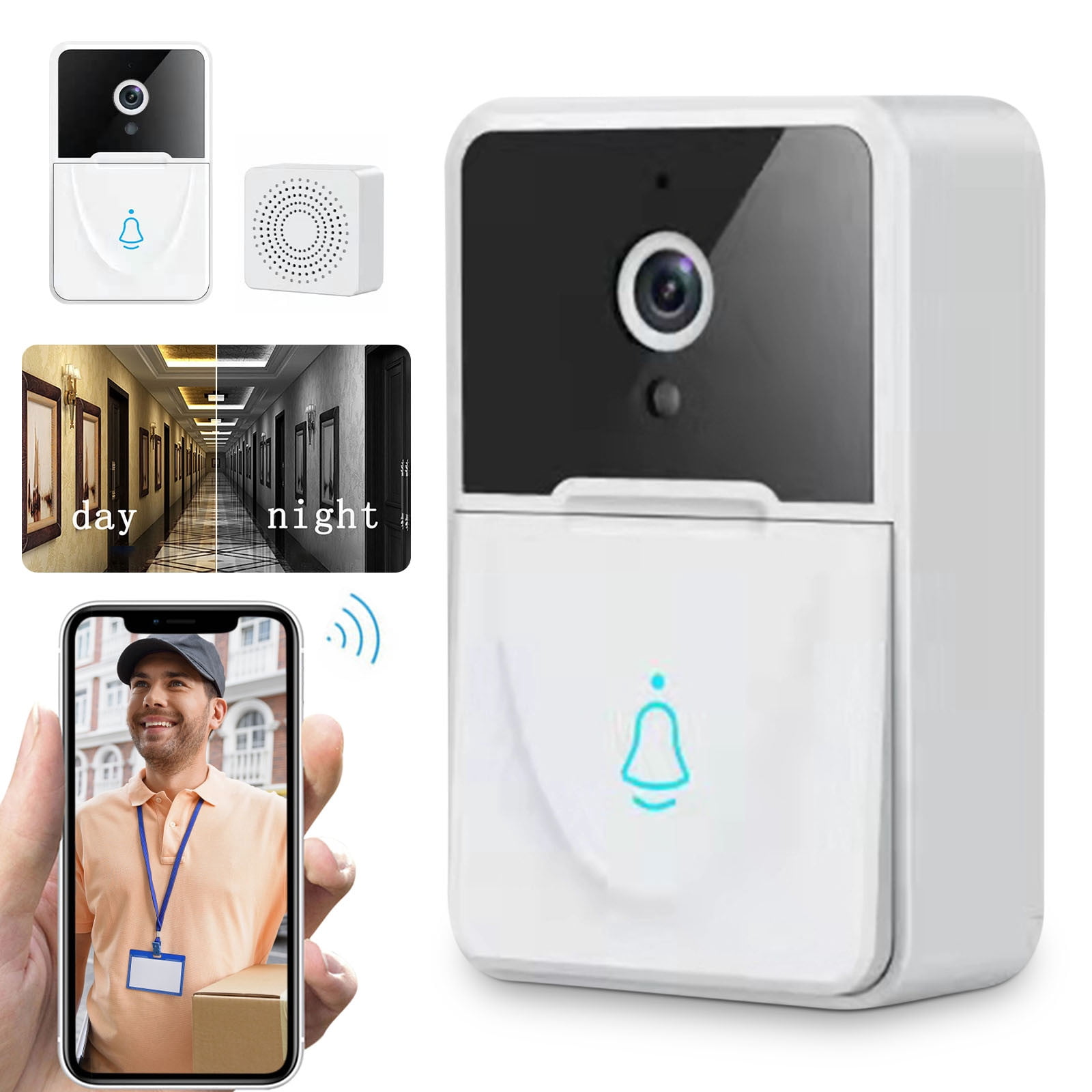 Universal Smart Home Video Doorbell, Wifi Camera Wireless Doorbell, Call Intercom Video, Automatic Induction, Remote Control, Two-Way Audio, IR Night Vision, Motion Detection, 720p HD