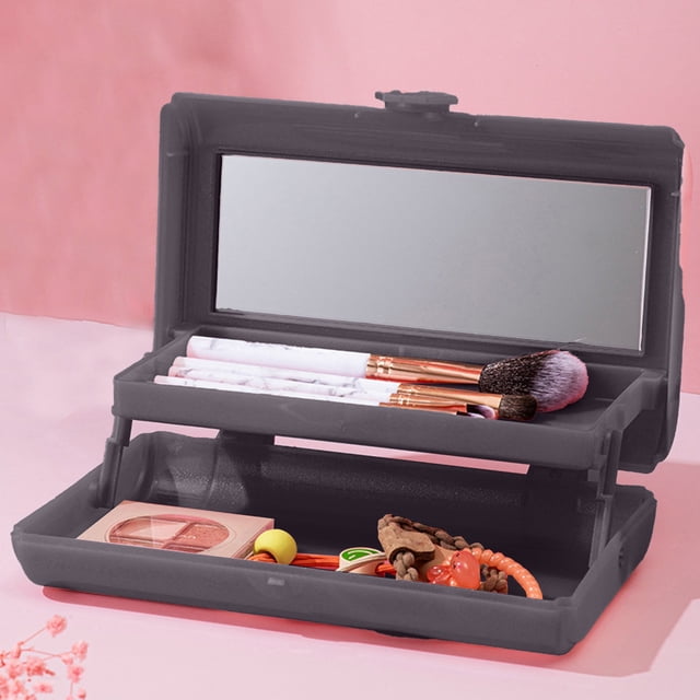 KTTECTOA Makeup Box with Mirror Accessory Storage Box Portable Travel Cosmetics 2 Layer Folding Storage Bag Compact and Portable Suitable for Student Clearance Dorm Room Essential Canada Days