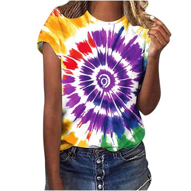 breaise Womens Gradient Tie Dye Shirt Crewneck Shirt Short Sleeve Tshirts Tees Loose Fit 2025 Summer Tunic Tops S-2XL Free Shipping