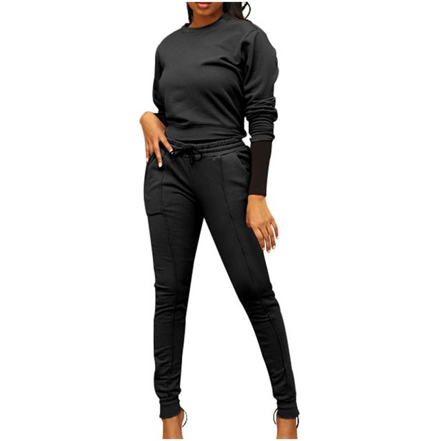 Yuyuzo Ensemble d'Entraînement 2 Pcs pour Femmes Chandails à Manches Longues à Col Ras du Cou avec Pantalons Joggers Survêtements Ensembles de Sport