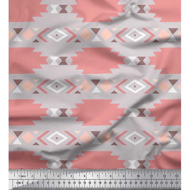 Soimoi Gray Viscose Chiffon Fabric Aztec Geometric Print Fabric by the Yard 42 Inch Wide