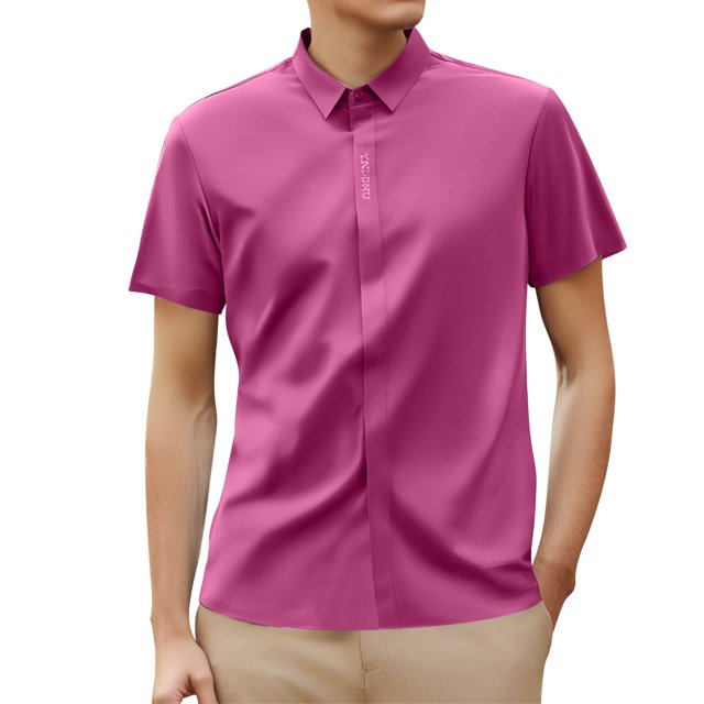 Men's Business Casual Tee Shirt Solid Color Short Sleeve Button Down Wear Smooth Comfortable Top
