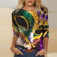 thumbnail image 2 of Penkiiy 2024 Blouse Mardi Gras Hauts pour Femmes T-Shirt Quotidien Blouse à Manches 3/4 Haut à Imprimé Masque Carnaval Col Rond Chemise Décontractée TG Multicolore, 2 of 5