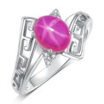 thumbnail image 3 of RYLOS Rings for Women 14K White Gold Greek Key Designer Ring 9X7MM Gemstone & Diamond Ring July Star Ruby Jewelry  Size 6, 3 of 7