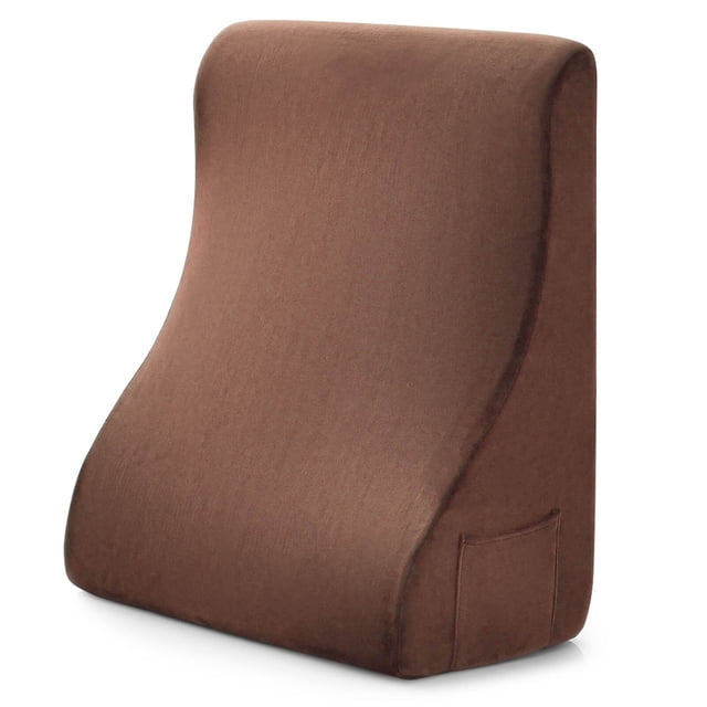 Costway Bed Wedge Pillow with 2 Side Pockets Support for Back Smooth Zipper Brown