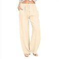 thumbnail image 3 of Women‘s Linen Plus Size High Waisted Loose Fit Pants Drawstring Closure Gothic Trousers for Women, 3 of 4