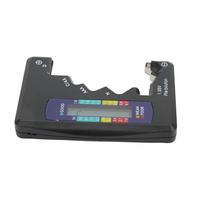 Universal Battery Tester, Digital Battery Capacity Gauge LCD Screen Electronic Readout For 1.5V Button Batteries Black