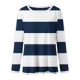 thumbnail image 5 of ManxiVoo T-Shirt à Manches Longues à Rayures Imprimées pour Femme, Col Rond, Confortable, T-Shirt Graphique d'Automne, Blouse Légère, Taille M, Bleu Marine, 5 of 5
