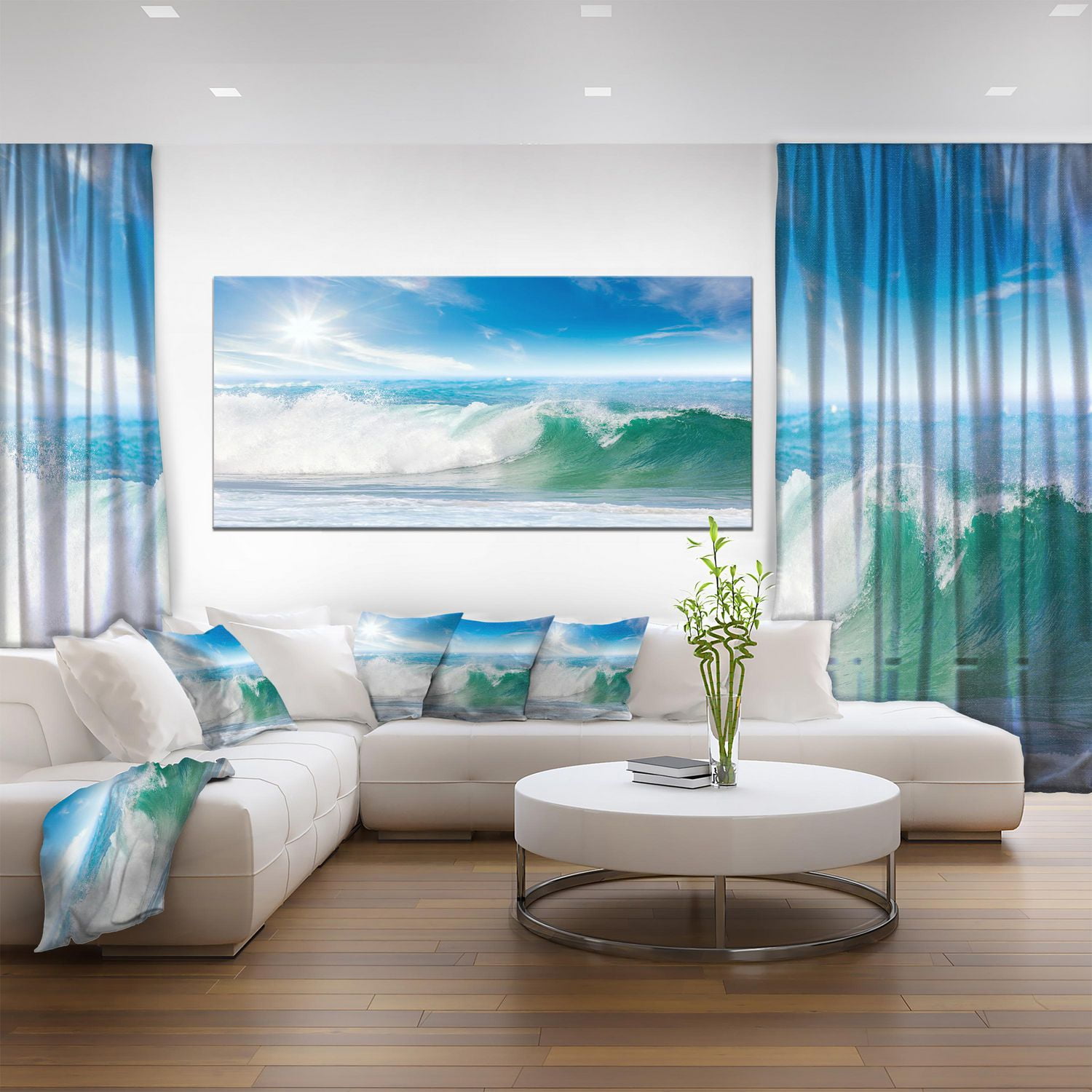 Designart Vagues blanches et bleues sous le soleil Art mural sur toile