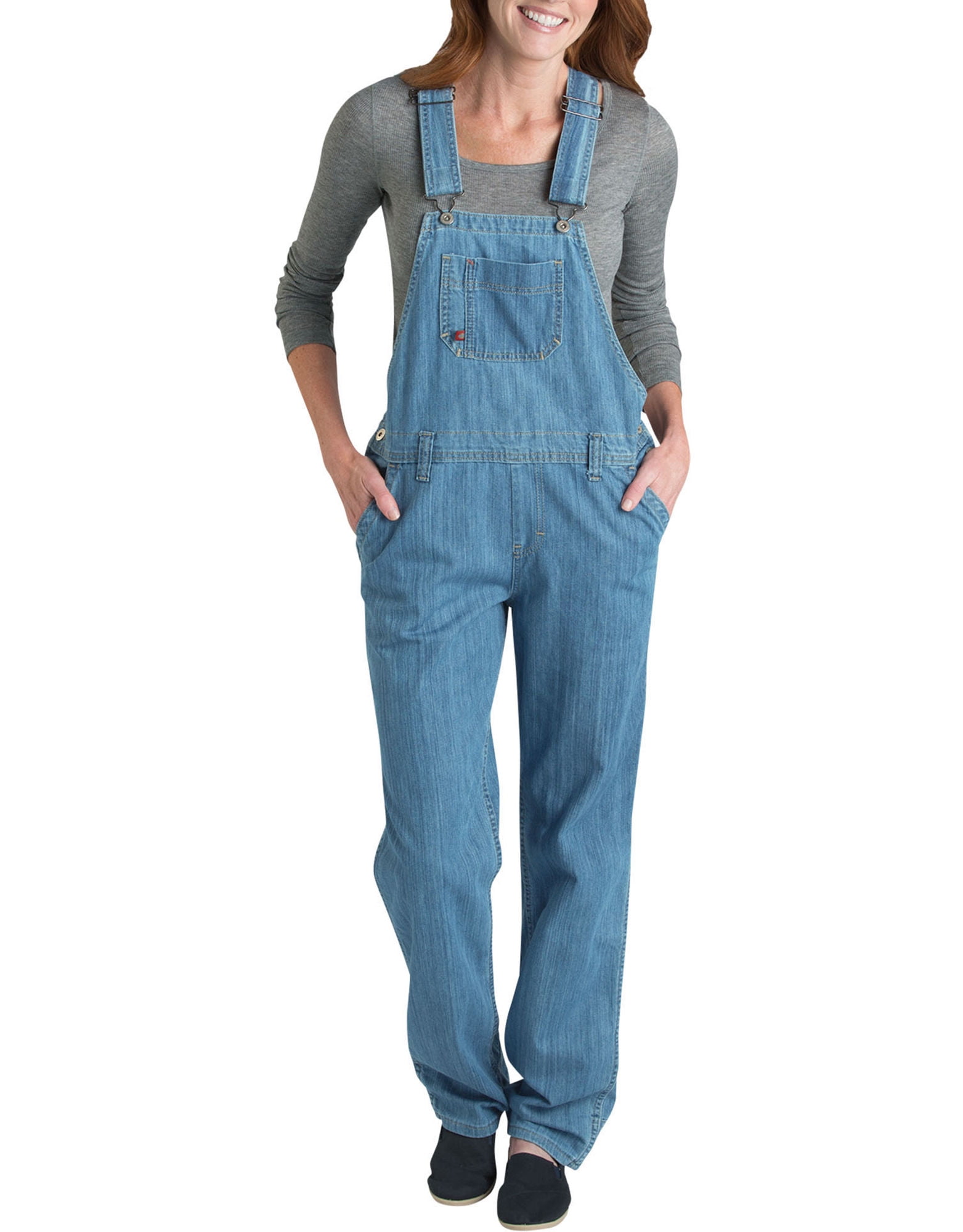 Dickies Womens Relaxed Fit Straight Leg Bib Overalls, XL, Medium Stonewash