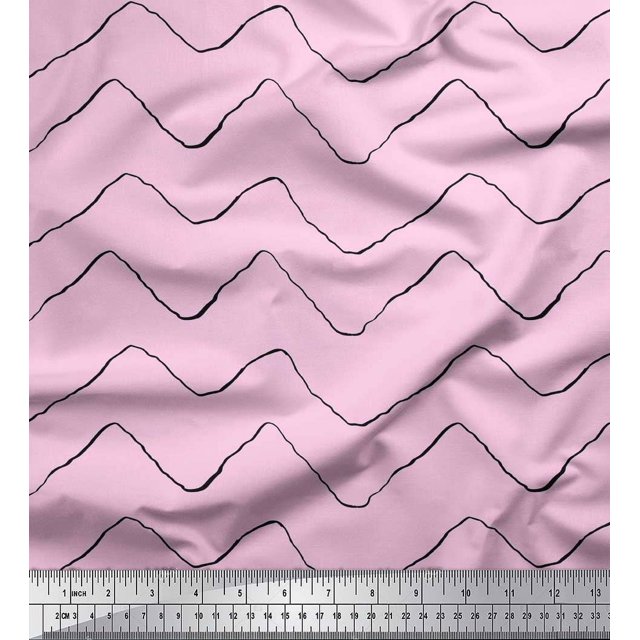 Soimoi Pink Moss Georgette Fabric Artistic Waves Abstract Printed Fabric 1 Yard 42 Inch Wide