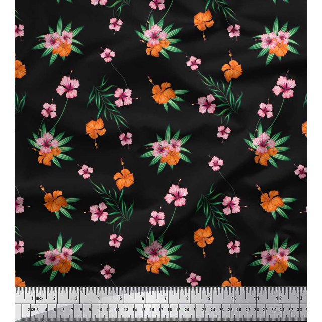 Soimoi Poly Georgette Fabric Leaves & Floral Decor Fabric Printed Yard 42 Inch Wide