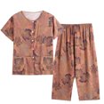 thumbnail image 2 of Wolfast Ensemble de Pyjama Court en Soie pour Femmes Été Décontracté Deux Pièces Pyjama Manches Courtes Col Rond Haut/chemise Ensemble Coton Soie Grande Taille Confortable Respirant Cardigan Bouton Poche, 2 of 9