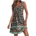 thumbnail image 1 of Ovzne Robes d'Été pour Femmes 2025 Robe Femme Robe d'Été Décontractée pour Femmes Mode Imprimée Poche Sans Manches Robe à Col en V Robe de Printemps Imprimée Liquidation, 1 of 5