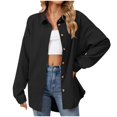 thumbnail image 2 of RXIRUCGD Mode Femme Couleur Unie Manches Longues Col Rabattu, Noir, Taille : S, 2 of 8