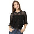 thumbnail image 2 of INSPIRE CHIC Women's 3/4 Sleeves Ruffle Mock Neck Sheer Lace Top, 2 of 6