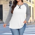 thumbnail image 3 of Yuyuzo T-Shirts pour Femmes Grande Taille à Blocs de Couleur à Manches Longues Col Ras du Cou Coupe Ample Confortable Tunique Unie T-Shirts, 3 of 7