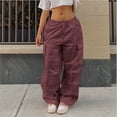 thumbnail image 2 of Bmisegm Women's Plus Size Tethered Straight Cargo Pants, Red, L, 2 of 9
