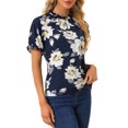 thumbnail image 4 of INSPIRE CHIC Women's Blouse Floral Ruffled Short Sleeve Ruffle Neck Casual Blouses S Dark Blue, 4 of 6