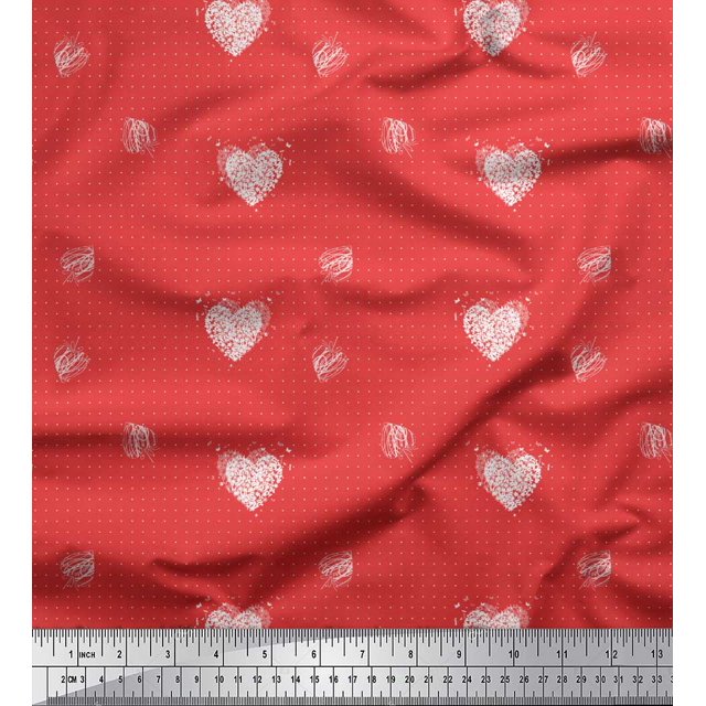 Soimoi Orange Rayon Fabric Heart & Dots Print Sewing Fabric Yard 56 Inch Wide