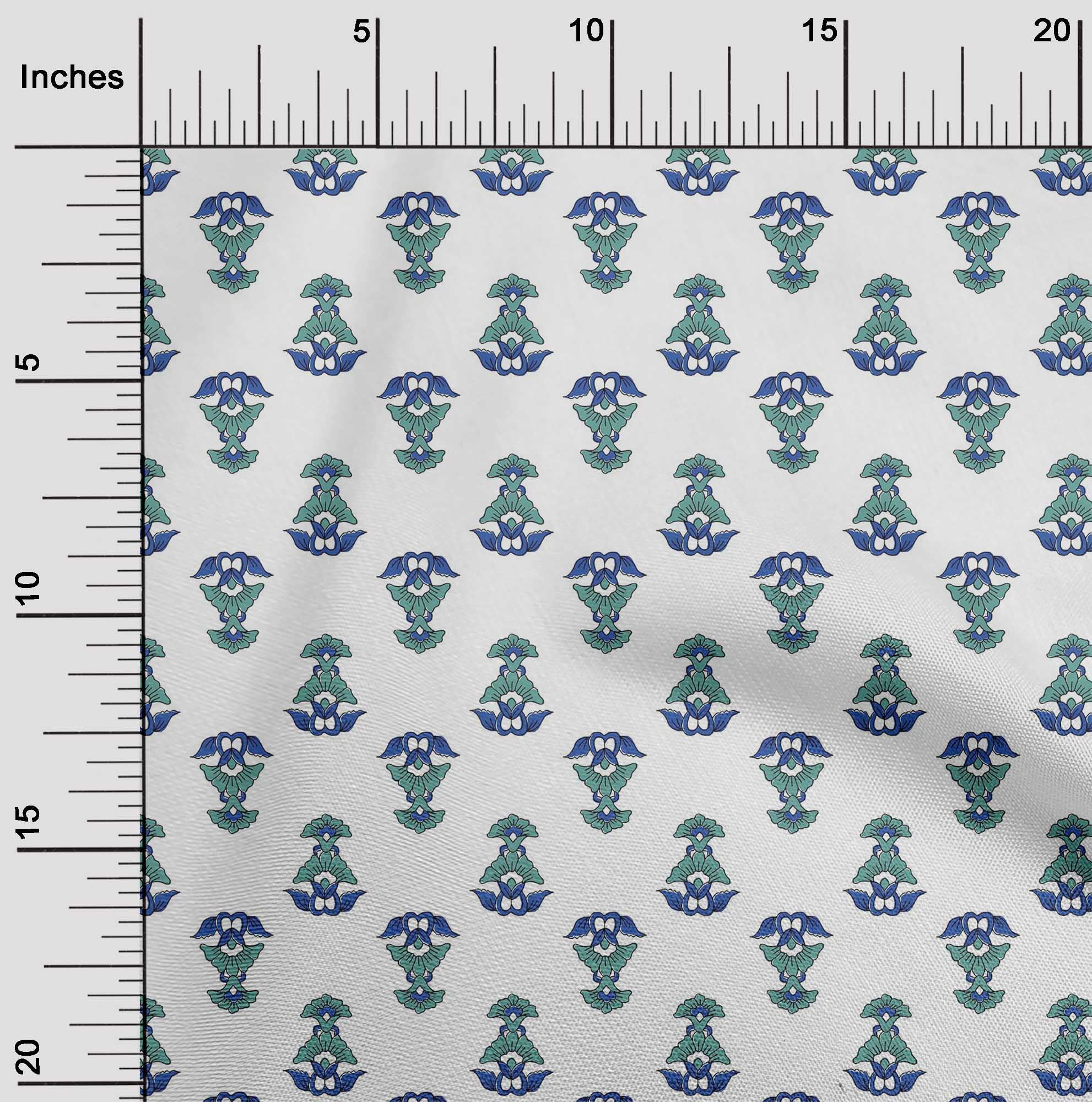 oneOone Cotton Poplin Fabric Leaves & Floral Block Printed Craft Fabric BTY 42 Inch Wide