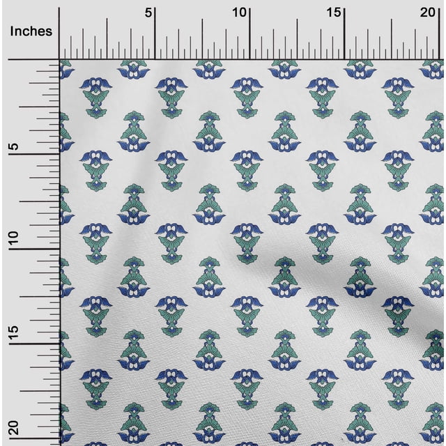oneOone Organic Cotton Voile Fabric Leaves & Floral Block Printed Craft Fabric BTY 42 Inch Wide