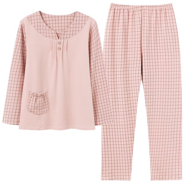 REDHOTYPE Pyjama Floral Fantaisie Mode Femme Printemps Automne Maman Manches Longues Coton Col Rond Ensemble Maison Grande Taille Automne