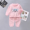 thumbnail image 1 of Pyjama à Manches Longues Costume Confort Col Rond Motif Dessin Animé Vêtements de Nuit pour Filles Rouge 3Y-4Y, 1 of 1