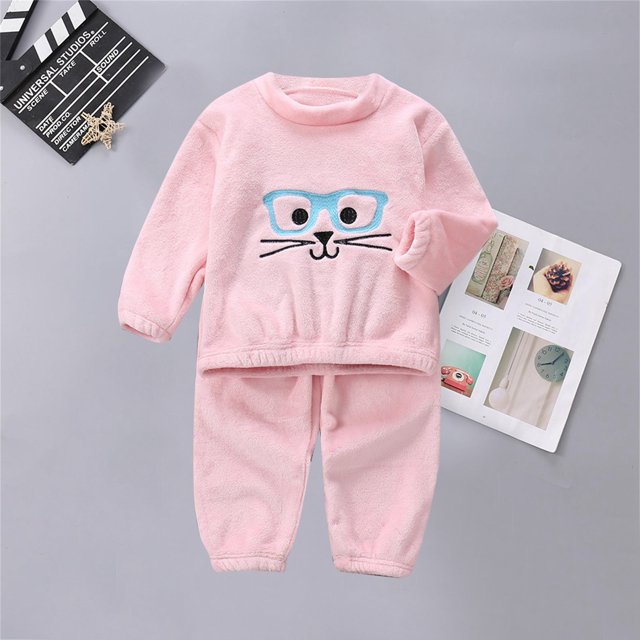 Pyjama à Manches Longues Costume Confort Col Rond Motif Dessin Animé Vêtements de Nuit pour Filles Rouge 3Y-4Y