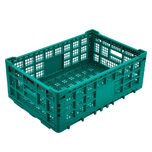 Collapsible Storage Crate – Heavy Duty 52L Plastic – Reinforced & Stackable – Organizer Bin – Office, Home, Garage & School – Space-Saving Basket – Green, 1PCS