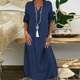 thumbnail image 3 of EGNMCR Denim Robe Longue en pour Femme Manches 3/4 Automne Décontractée Ample Fendue Robes de Plage Longue Robe d'Été, 3 of 6