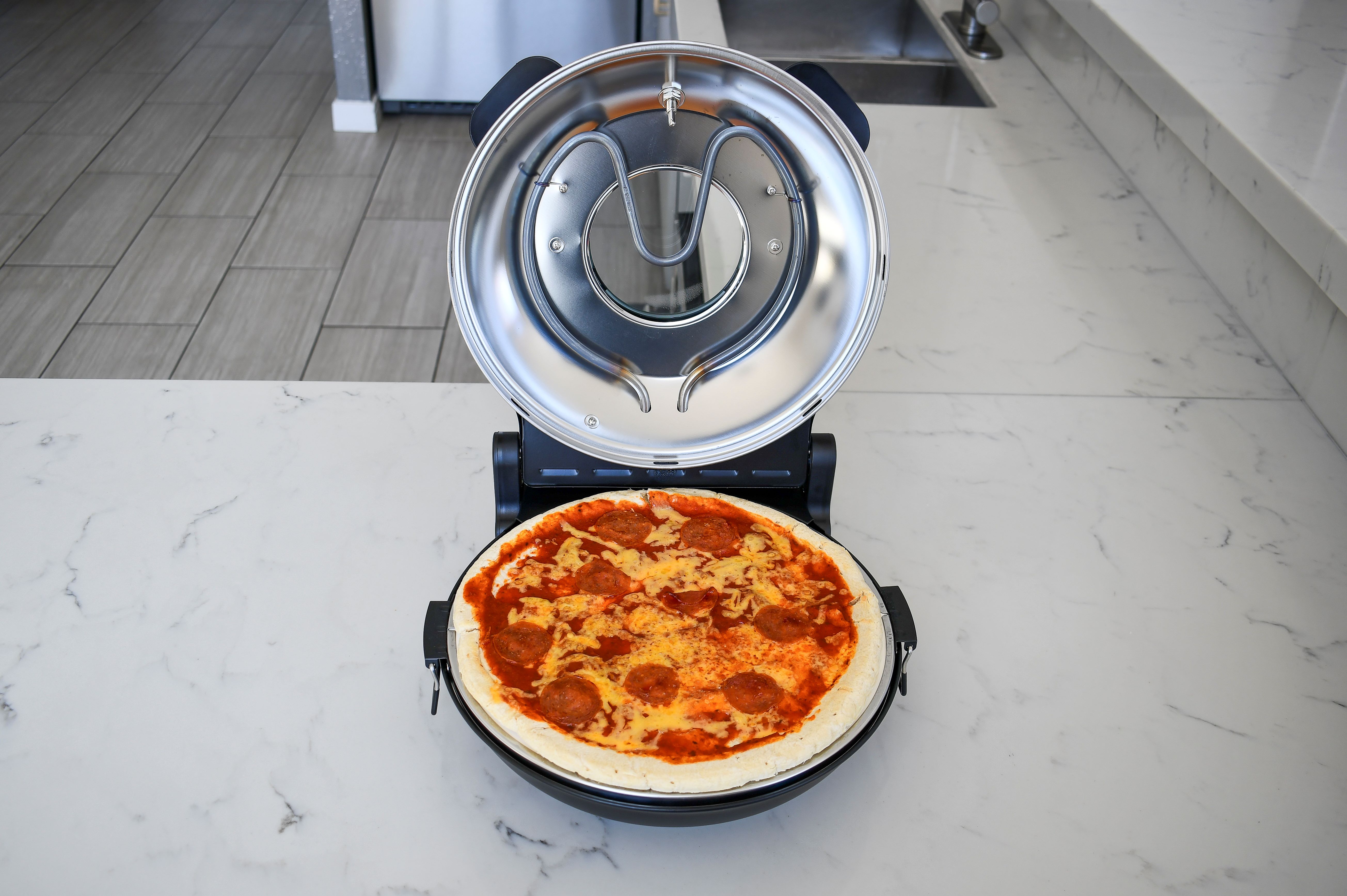 Culinary Chef 1200 Watt High Temperature Indoor Pizza Maker, Electric Pizza Oven with Built-in Thermostat & Pizza Stone, Black