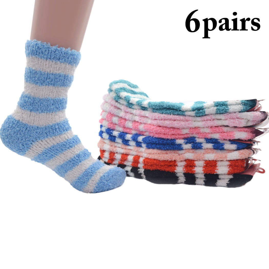 6 Pairs Womens Fuzzy Socks Stripe Cotton Plush Socks Socks Warm Socks Winter Socks for Women Girls