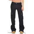 thumbnail image 2 of Women Destoryed Flare Jeans Button Wide Leg Denim Cargo Pants Combat Jeans, 2 of 9