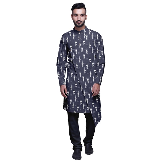 Atasi Designer Kurta Pajama For Men Printed Angrakha Kurta Set Summer Clothing
