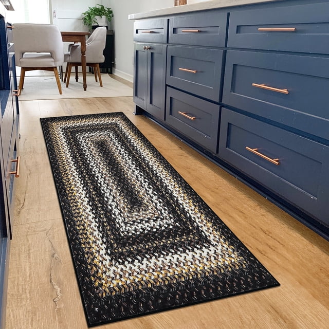 HOMERRY Braided Print Runner Rug for Hallway 2x6 Washable Indoor Non-Slip Kitchen Runner Rug, Black