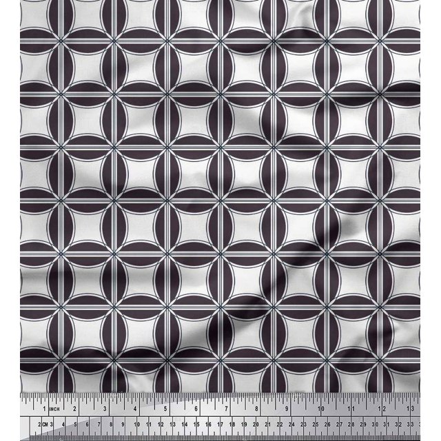 Soimoi polyester Crepe Fabric Semi Circle & Square Geometric Print Fabric by Yard 42 Inch Wide