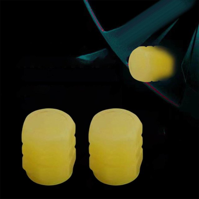 2x Car Valve Caps Covers Caps Luminous Wheels Hat Luminous for Universal Cars Electric Vehicle Yellow
