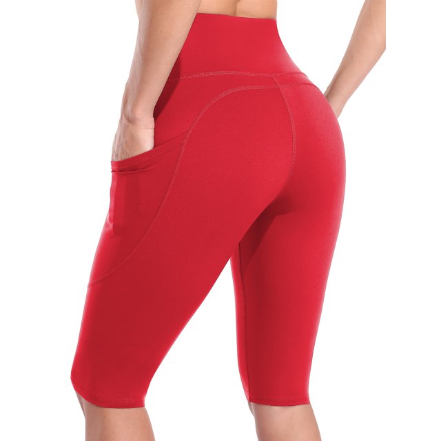 Short Cycliste Taille Haute pour Femmes avec Poches, Entraînement, Course