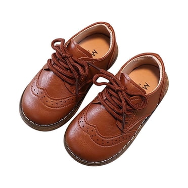 Zwiiyzr 2025 Chaussures de Premiers Pas Unisexes pour Bébé 12 Mois-6 Ans Chaussures Habillées pour Nourrisson Chaussures Décontractées à Lacets en Cuir Type Pois pour Tout-Petits Garçons Filles Brun