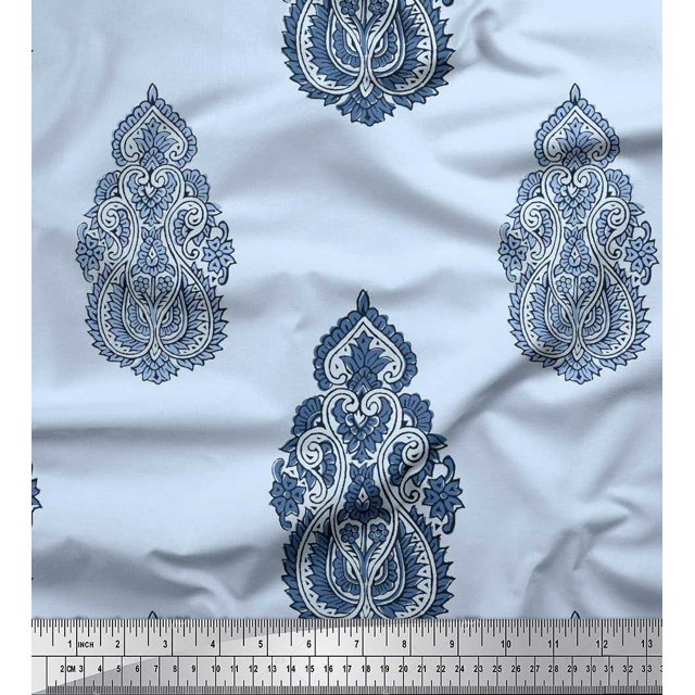 Soimoi Silk Fabric Floral & Paisley Block Print Fabric by The Yard 42 Inch Wide