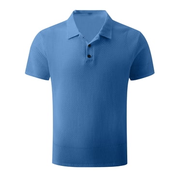 Pisexur Mens Ribbed Dress Shirts Short Sleeve Relaxed Fit Golf Shirt Tops Summer Solid Color Collar Button Down Blouses Casual Work Out Shirts for Mens Trendy
